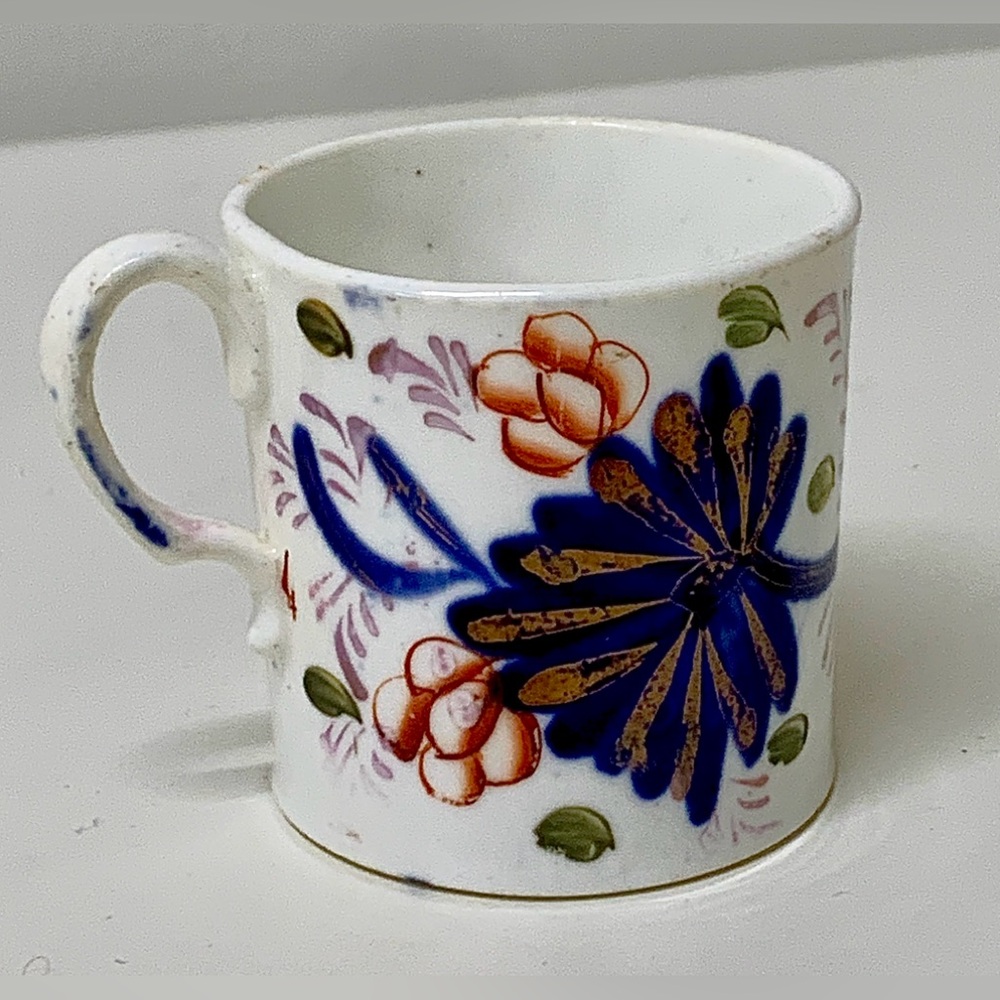 19th Century Antique Gaudy Welsh Grape Pattern Miniature Hand Painted Luster Mug
